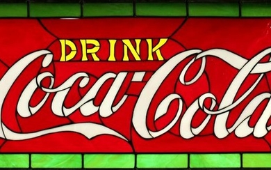 A COCA-COLA STAINED AND LEADED GLASS PANEL