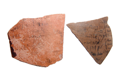 Pair of Egyptian pottery ostraca with Demotic script