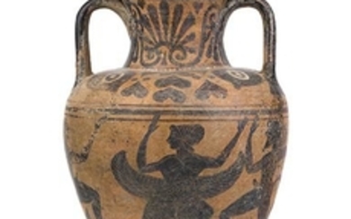 Etruscan Black-Figure Neck Amphora With Kneeling-Run Of Maenads and Satyrs...