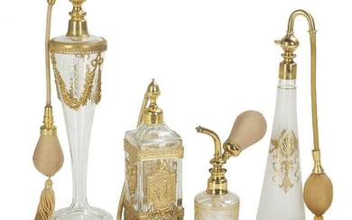 Four Vintage Crystal Perfume Atomizers