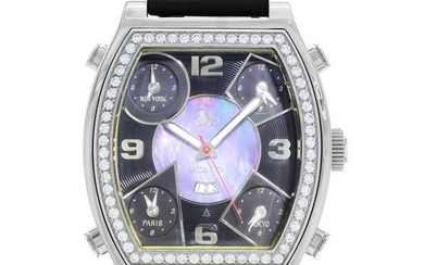 Jacob & Co 5 Time Zones Steel Diamond Quartz Mens Watch