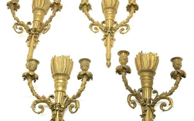 Neoclassical Style Set of Four Gilt Bronze Two Light
