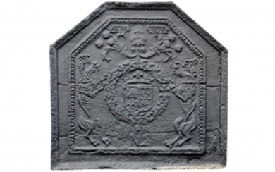 Plaque de cheminée en fonte d'époque Louis XIII , datée 1613
