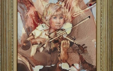 Rena, "The Young Violinist," 20th c., watercolor