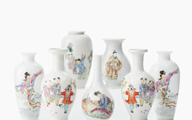 Seven Chinese famille rose vases