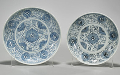 Two Antique Chinese Blue & White Porcelain Plates