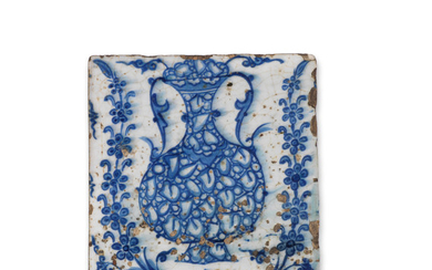 An unusual underglaze-painted pottery tile, Probably Damascus, Syria, 16th Century
