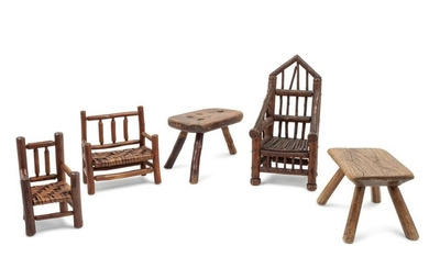 Three Doll Chairs and Two Children's Stools largest