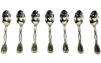 7 Emile Puiforcat French Sterling Silver Demitasse Spoons in Royal