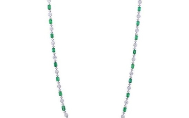 74.5 TCW SI/HI Diamond & Emerald Necklace 14kt white