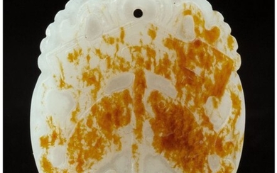 78066: A Chinese White and Russet Jade Plaque Marks: Fo
