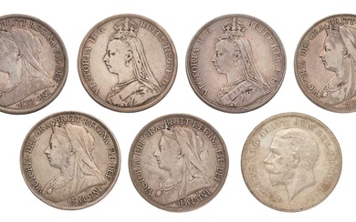 7x UK Silver Crowns, comprising; Victoria, 1889, 1891, (2x) 1893,...