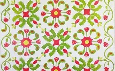 1800's Red, Green, White Applique Ohio Quilt