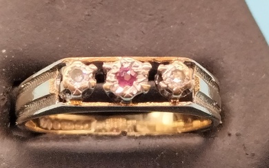 9ct Gold, Ruby and Diamond 3 Stone Ring. Size...