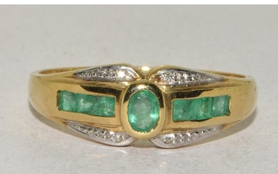 9ct gold ladies Diamond and emerald ring hallmarked Diamond ...