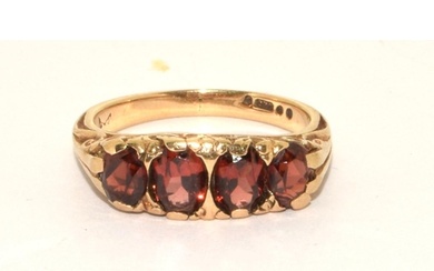9ct gold ladies antique Garnet ring with scroll design 3.8g ...