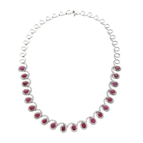 A 21.5 ctw Ruby & Diamond Necklace in 18K