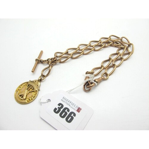 A 9ct Rose Gold Curb Link Double Albert Chain, to double swi...