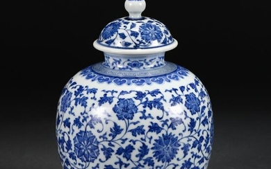 A BLUE AND WHITE PORCELAIN JAR WITH COVER