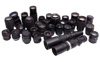 A Box of Miscellaneous Camera Lenses
