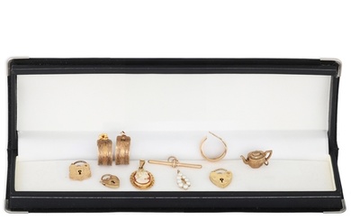 A COLLECTION OF ITEMS TO INCLUDE; A pair of gold earrings, g...
