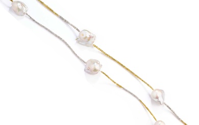 □ A CULTURED PEARL AND DIAMOND NECKLACE