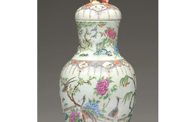 A Chinese Canton famille rose vase and cover, 19th c, enamel...