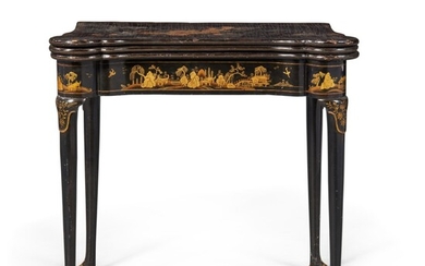 A Chinese Export Black and Gold Lacquer Concertina-Action Games and Tea Table, Mid-18th Century
