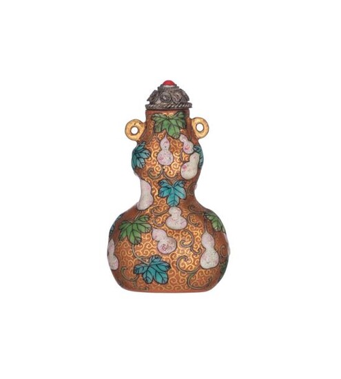 A Chinese famille rose and gilt-decorated double gourd snuff bottle,...