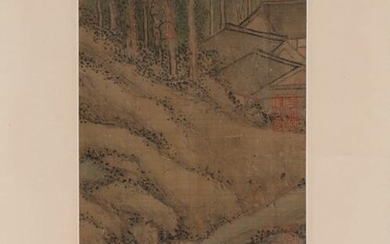 A Chinese watercolor on silk landscape painting