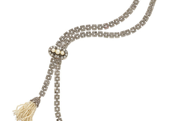 A DIAMOND AND cultured PEARL lavalier necklace,, St. Petersburg, 1899-1903