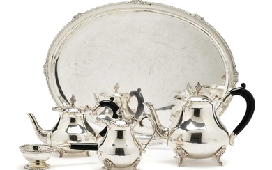 A FOUR-PIECE TEA SET ON TRAY, MIDDLE EASTERN, 20TH CENTURY