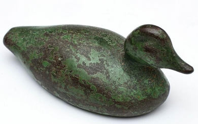 A GOOD EARLY 20TH C. CAST IRON DUCK FORM PAPERWEIGHT