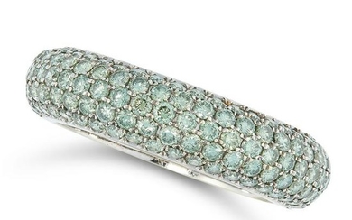 A GREEN DIAMOND RING comprising of a pave set band, set