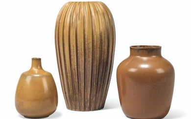 A GROUP OF FIVE DANISH AND FRENCH STONEWARE VASES