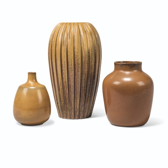 A GROUP OF FIVE DANISH AND FRENCH STONEWARE VASES