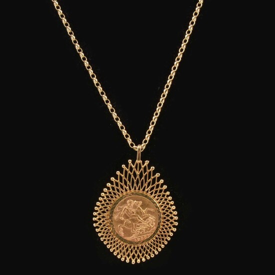 A Gold Full Sovereign pendant and chain.