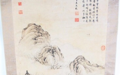 A Hut among Mountain Chinese Scroll L:147cm