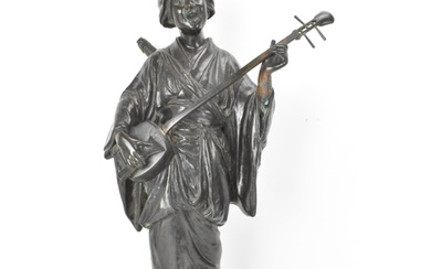 A Japanese Meiji period bronze figure of a bijin musician, w...