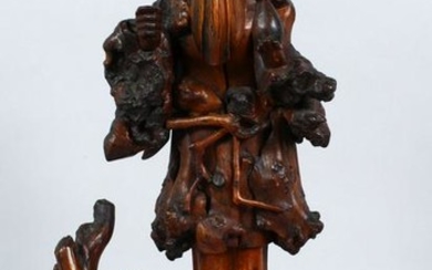 A LARGE 19TH CENTURY CHINESE ROOTWOOD FIGURE OF SHOU