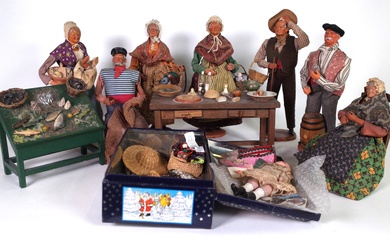 A LARGE COLLECTION OF FRENCH SANTON DE PROVENCE FOLK ART FIGURES AND ACCESSORIES (QTY)