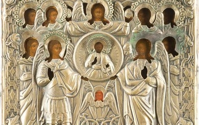 A LARGE ICON SHOWING THE SYNAXIS OF THE ARCHANGELS WITH