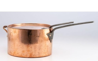 A Large English Lidded Copper Saucer Pan with Crown