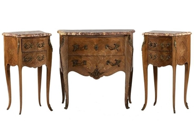 A Louis XV Style Gilt Metal and Marble Mounted Commode