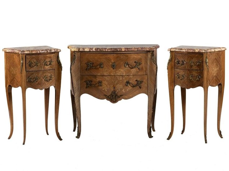 A Louis XV Style Gilt Metal and Marble Mounted Commode