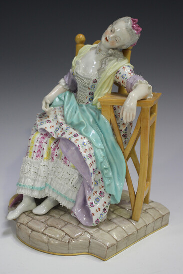 A Meissen figure of Sleeping Louise, late 19th century, modelled by Acier after a painting by Greuze