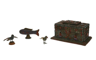 A Nepalese brass filigree jewelry box with animal