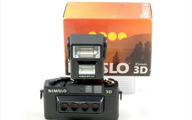 A Nimslo 3D Lenticular Camera with matching Flash Unit.