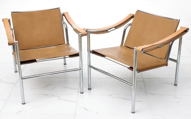 A PAIR LE CORBUSIER BASCULANT STYLE SLING CHAIRS