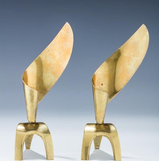 A PAIR OF BRASS CANDLESTICKS BY LUDWIG WOLPERT. Israel